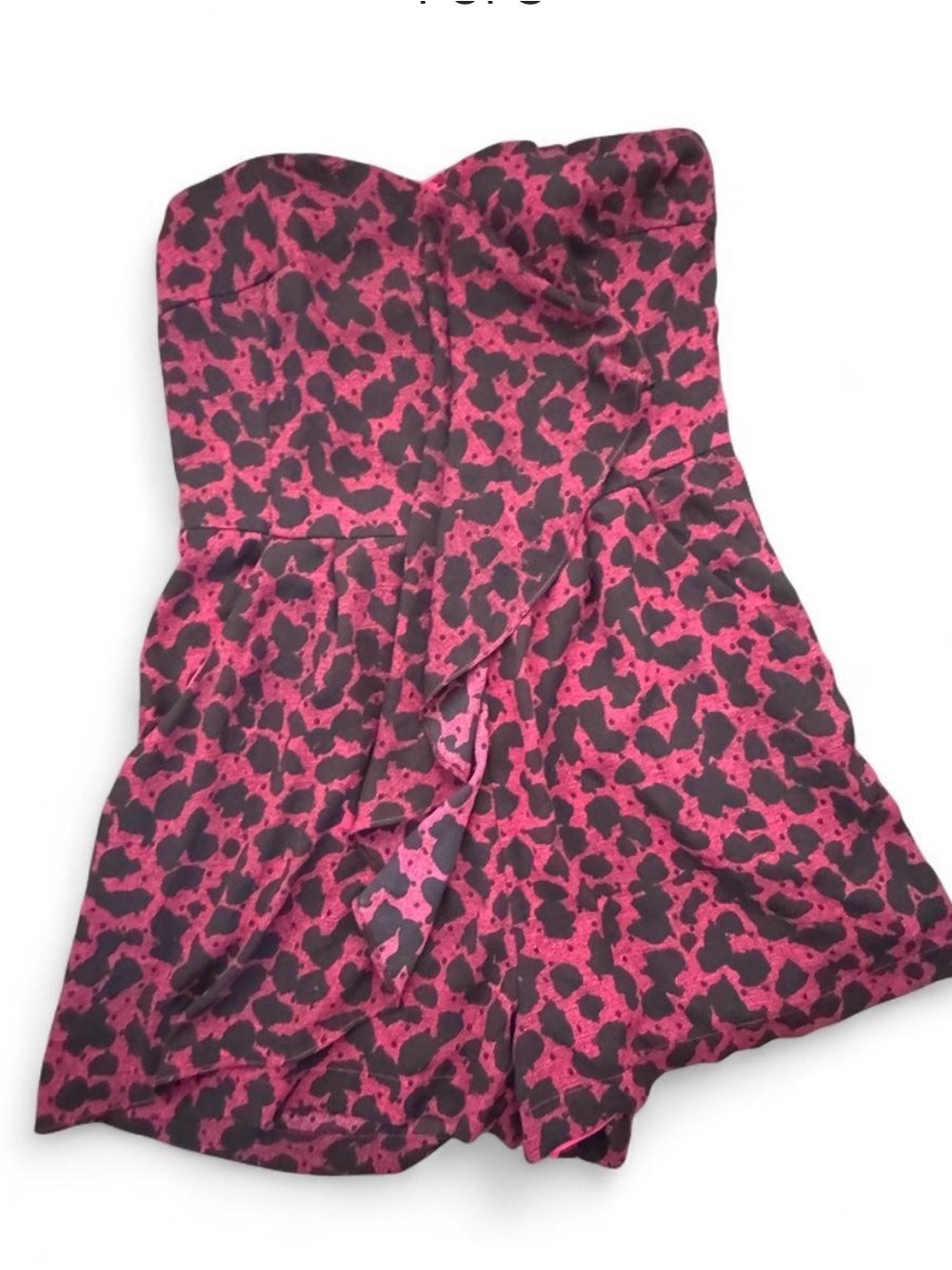 Express Pink and Black Strapless Leopard Print Romper